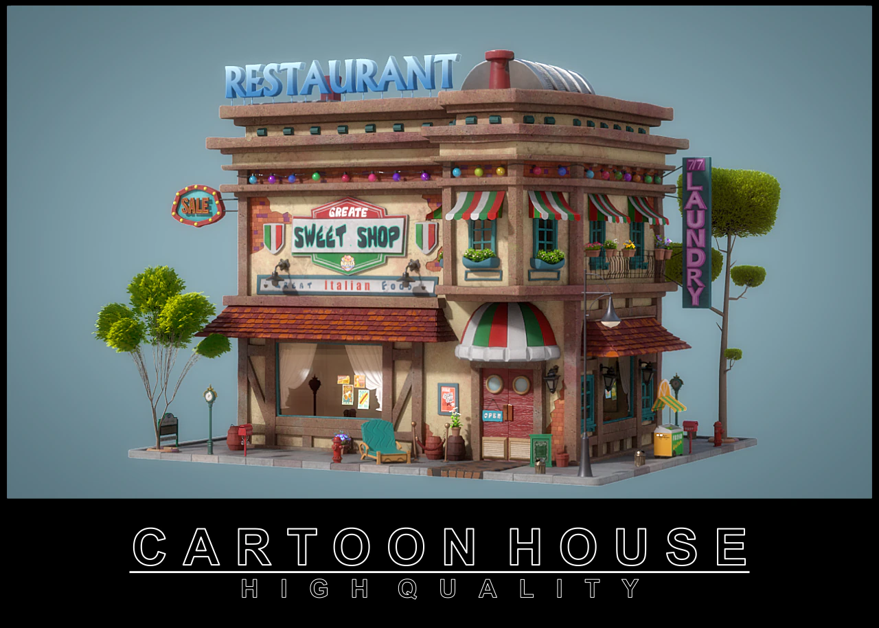 Cartoon House 01 3D Model .c4d .max .obj .3ds .fbx .stl .blend 