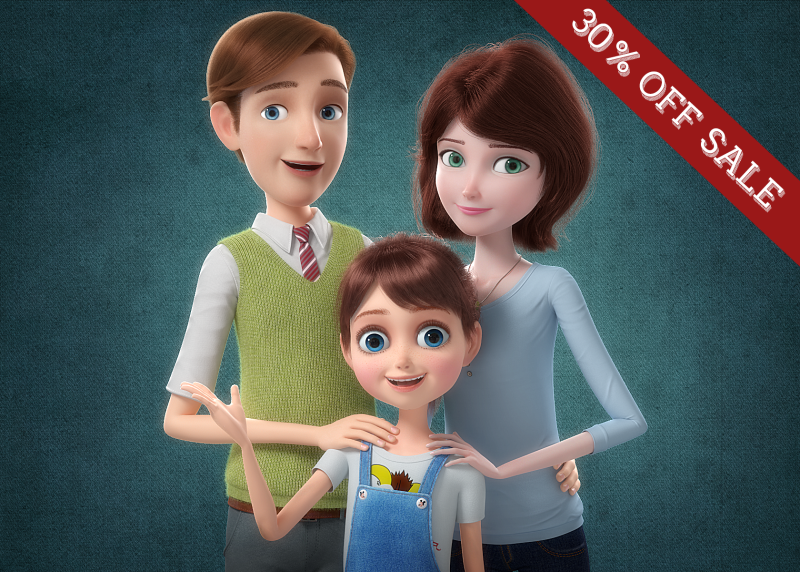 Cartoon Family Rigged V1 Modelo 3D .c4d .max .obj .3ds .fbx .stl .blend