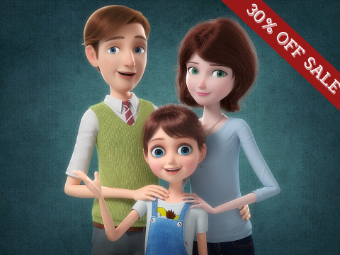 Cartoon Family Rigged V1 Modello 3D