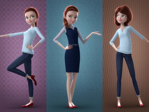 कार्टून फ़ैमिली रिग्ड V1 3D मॉडल