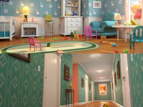 Cartoon Corridor Baby Room 3D Model