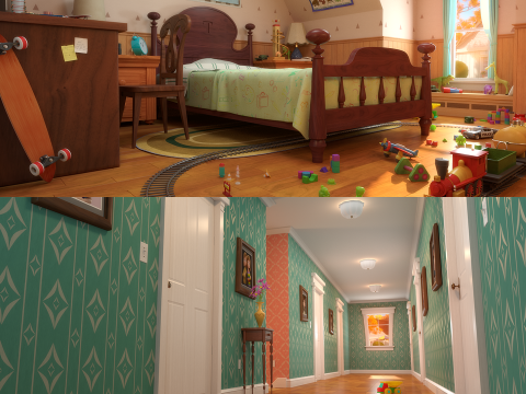 Cartoon Corridor Bedroom 3D Model