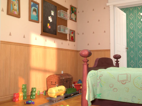 Cartoon-Korridor-Schlafzimmer 3D Modell