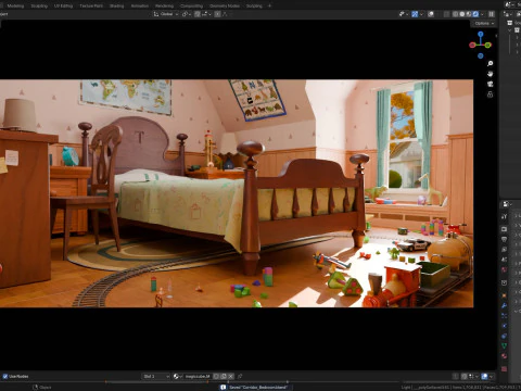 Cartoon-Korridor-Schlafzimmer 3D Modell