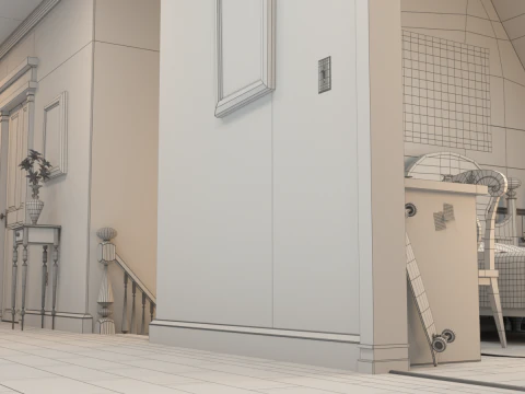 Cartoon-Korridor-Schlafzimmer 3D Modell