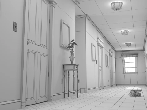 Cartoon-Korridor-Schlafzimmer 3D Modell