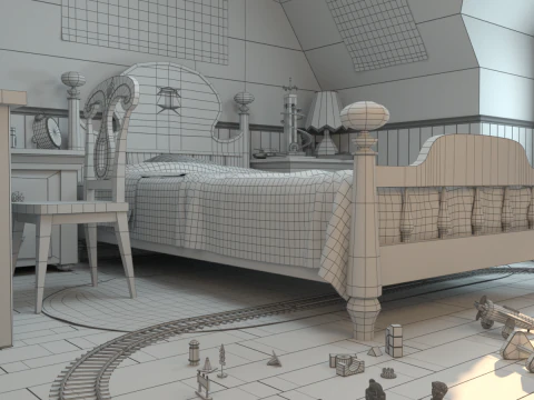 Cartoon-Korridor-Schlafzimmer 3D Modell