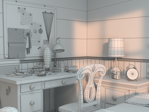 Cartoon Corridor Bedroom 3D Model