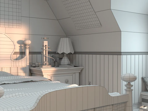 Cartoon-Korridor-Schlafzimmer 3D Modell