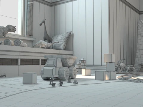 Cartoon-Korridor-Schlafzimmer 3D Modell