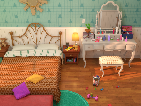 Cartoon Corridor Bedroom V2 3D Model