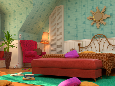 Cartoon Corridor Bedroom V2 3D Model