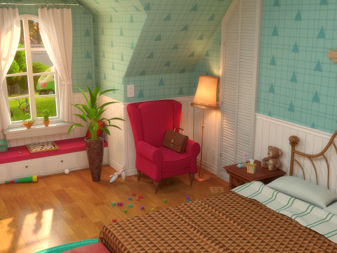Cartoon Corridor Bedroom V2 3D Model
