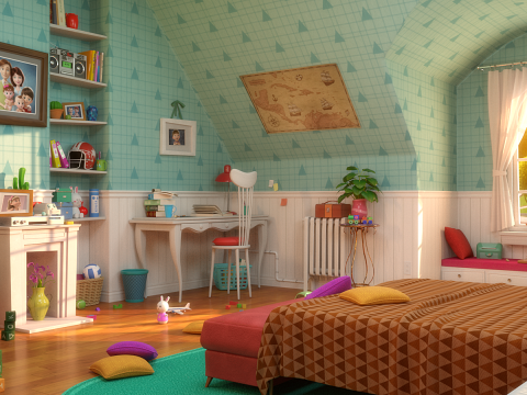Cartoon Corridor Bedroom V2 3D Model