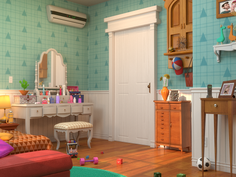 Cartoon Corridor Bedroom V2 3D Model