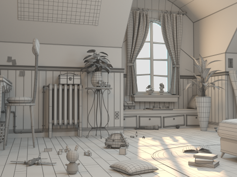 Cartoon Corridor Bedroom V2 3D Model