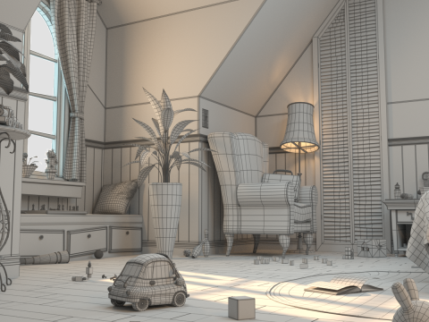 Cartoon Corridor Bedroom V2 3D Model