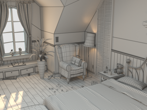 Cartoon Corridor Bedroom V2 3D Model