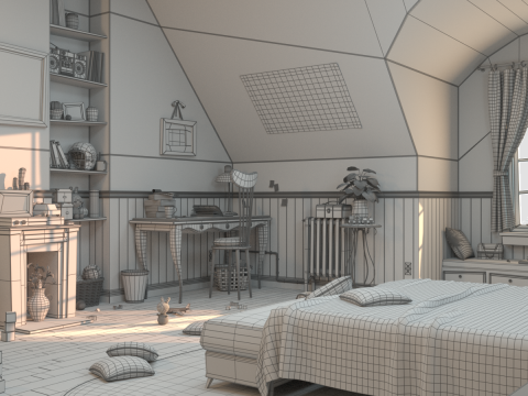 Cartoon Corridor Bedroom V2 3D Model