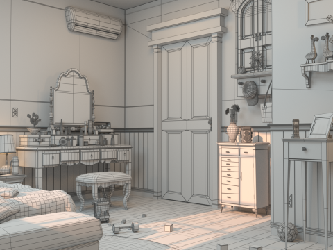 Cartoon Corridor Bedroom V2 3D Model