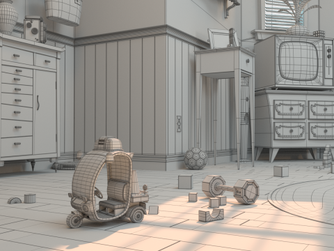 Cartoon Corridor Bedroom V2 3D Model
