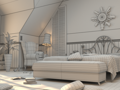Cartoon Corridor Bedroom V2 3D Model