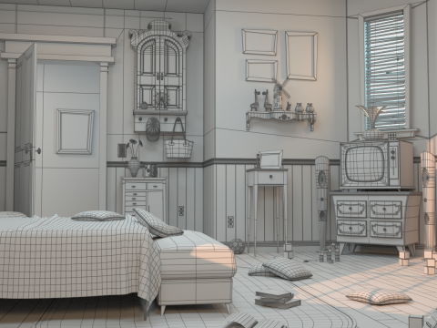 Cartoon Corridor Bedroom V2 3D Model