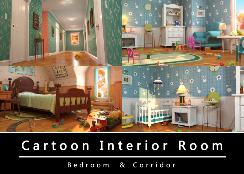 Cartoon Corridor Bedroom BabyRoom Model 3D .c4d .max .obj .3ds .fbx .stl .blend