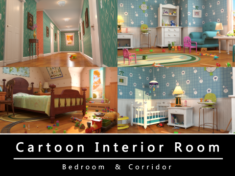 Cartoon Corridor Bedroom BabyRoom 3D Модель