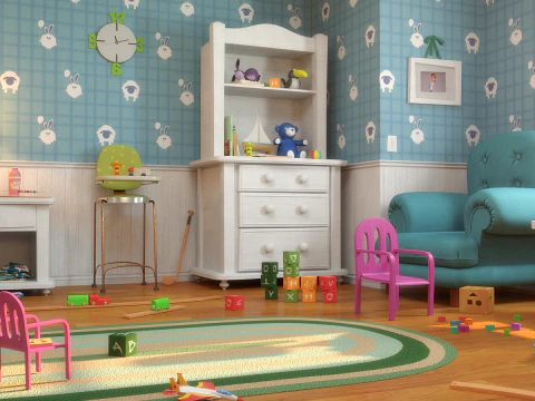 Cartoon Corridor Bedroom BabyRoom 3D Model
