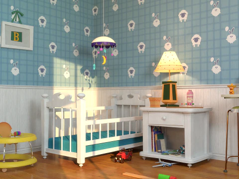 Cartoon Corridor Bedroom BabyRoom 3D Model