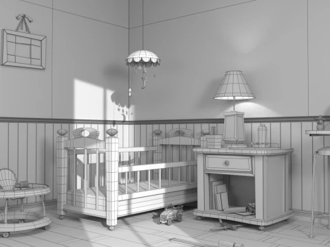 Cartoon Corridor Bedroom BabyRoom 3D Model