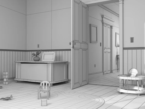 Cartoon Corridor Bedroom BabyRoom 3D Model