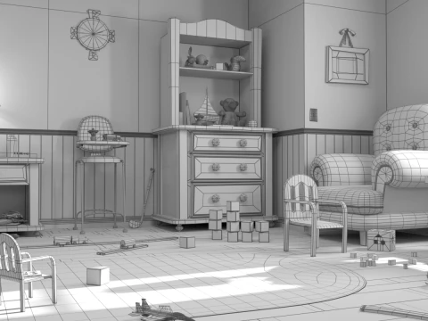 Cartoon Corridor Bedroom BabyRoom 3D Model