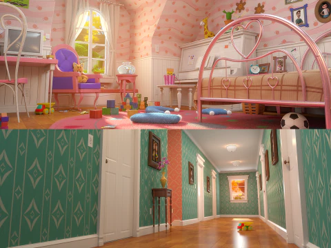 Kresk&oacute;wka sypialnia w korytarzu V3 Model 3D