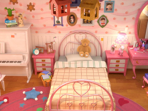 Cartoon Corridor Bedroom V3 3D Model