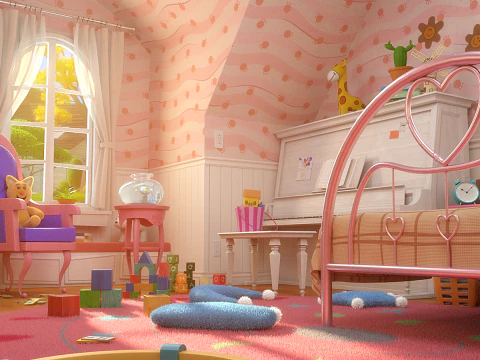 Cartoon Corridor Bedroom V3 3D Model