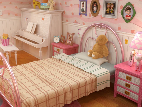 Cartoon Corridor Bedroom V3 3D Model