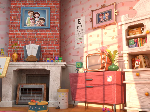 Cartoon Corridor Bedroom V3 3D Model