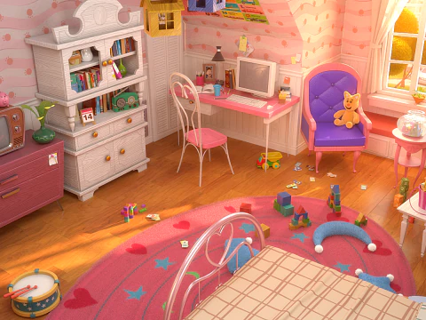 Cartoon Corridor Bedroom V3 3D Model