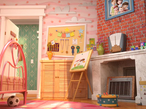 Cartoon Corridor Bedroom V3 3D Model