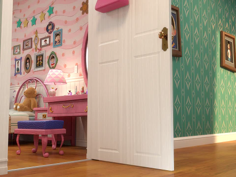 Cartoon Corridor Bedroom V3 3D Model