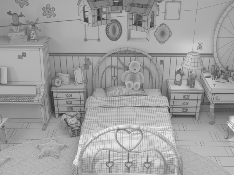Cartoon Corridor Bedroom V3 3D Model