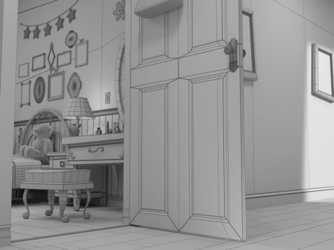 Cartoon Corridor Bedroom V3 3D Model