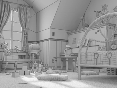 Cartoon Corridor Bedroom V3 3D Model