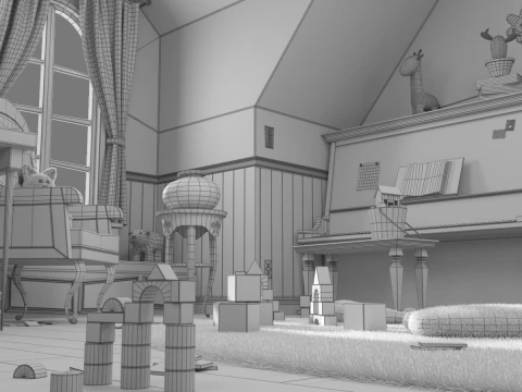 Cartoon Corridor Bedroom V3 3D Model