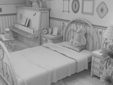 Cartoon Corridor Bedroom V3 3D Model