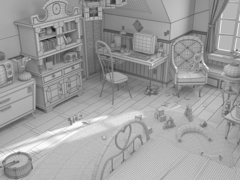 Cartoon Corridor Bedroom V3 3D Model