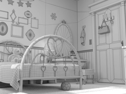 Cartoon Corridor Bedroom V3 3D Model