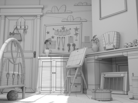 Cartoon Corridor Bedroom V3 3D 모델